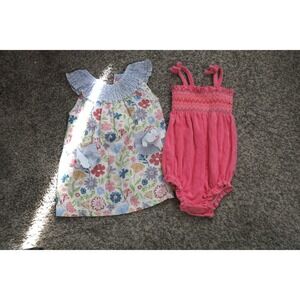 Mudpie GAP Baby Girl 12-18 Months Dress & Romper‎ Set Floral Pink Cute